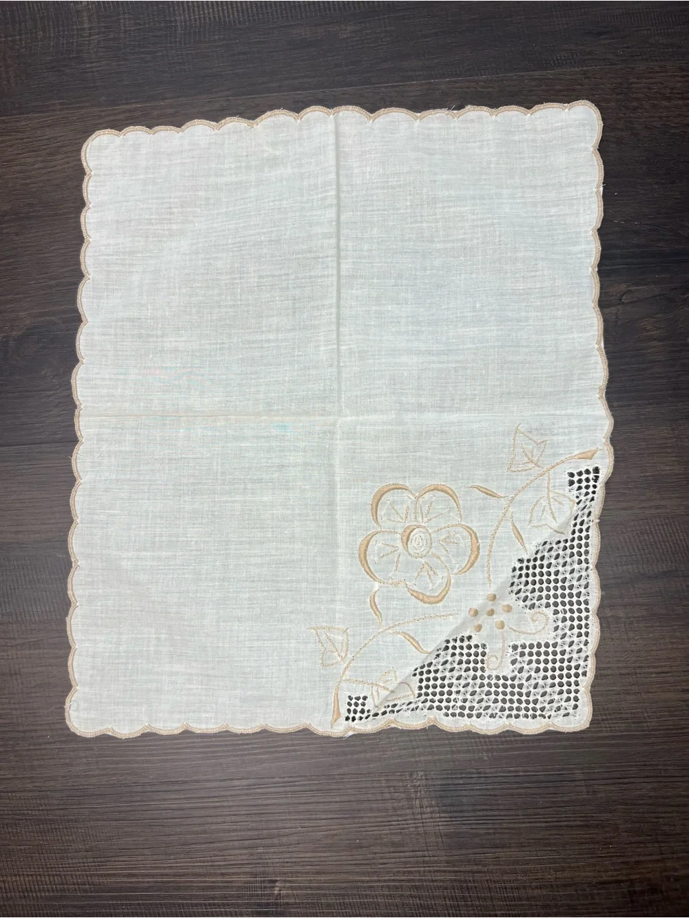 Set of Five Vintage Off White and Brown Napkins
